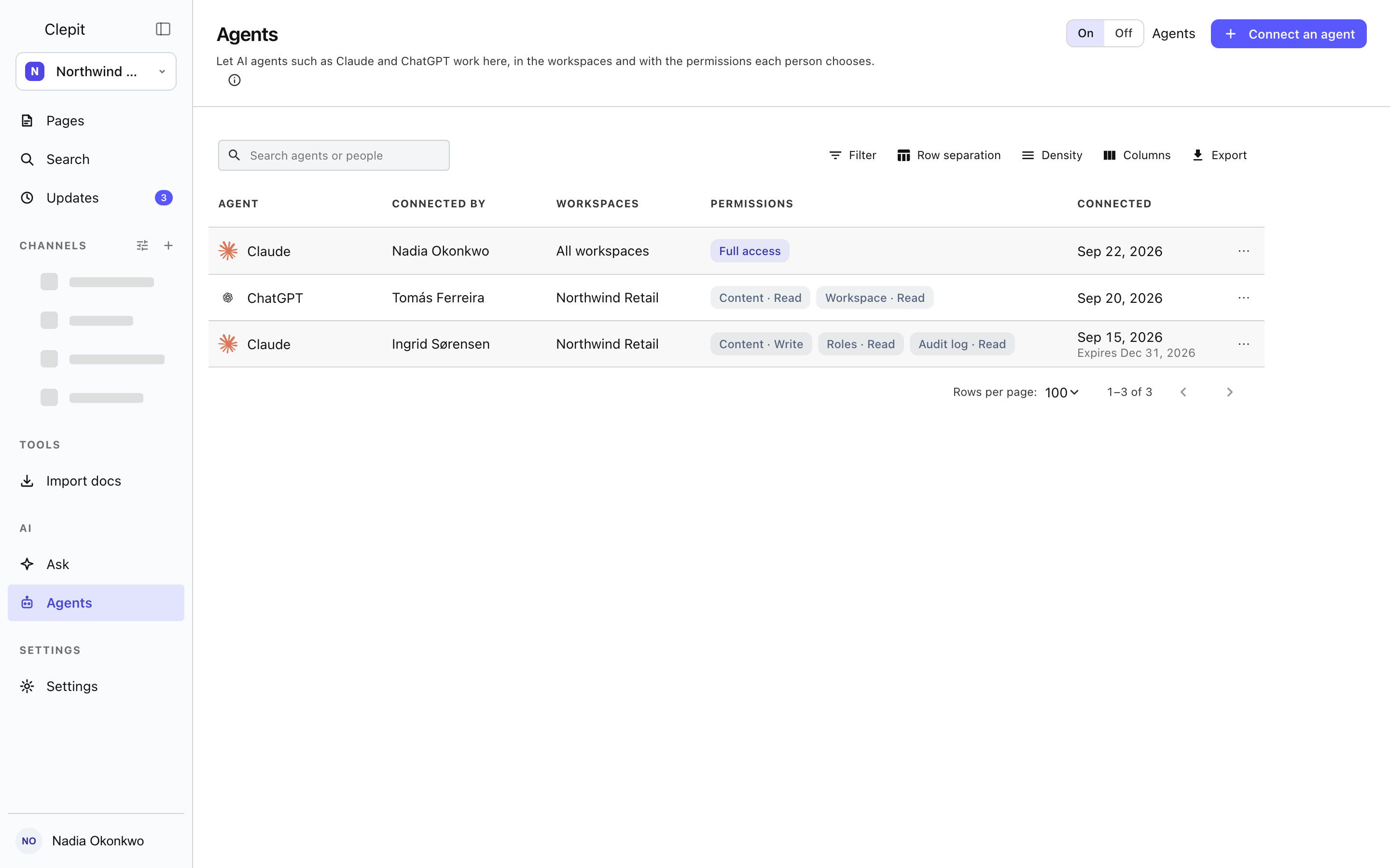 The Agents page