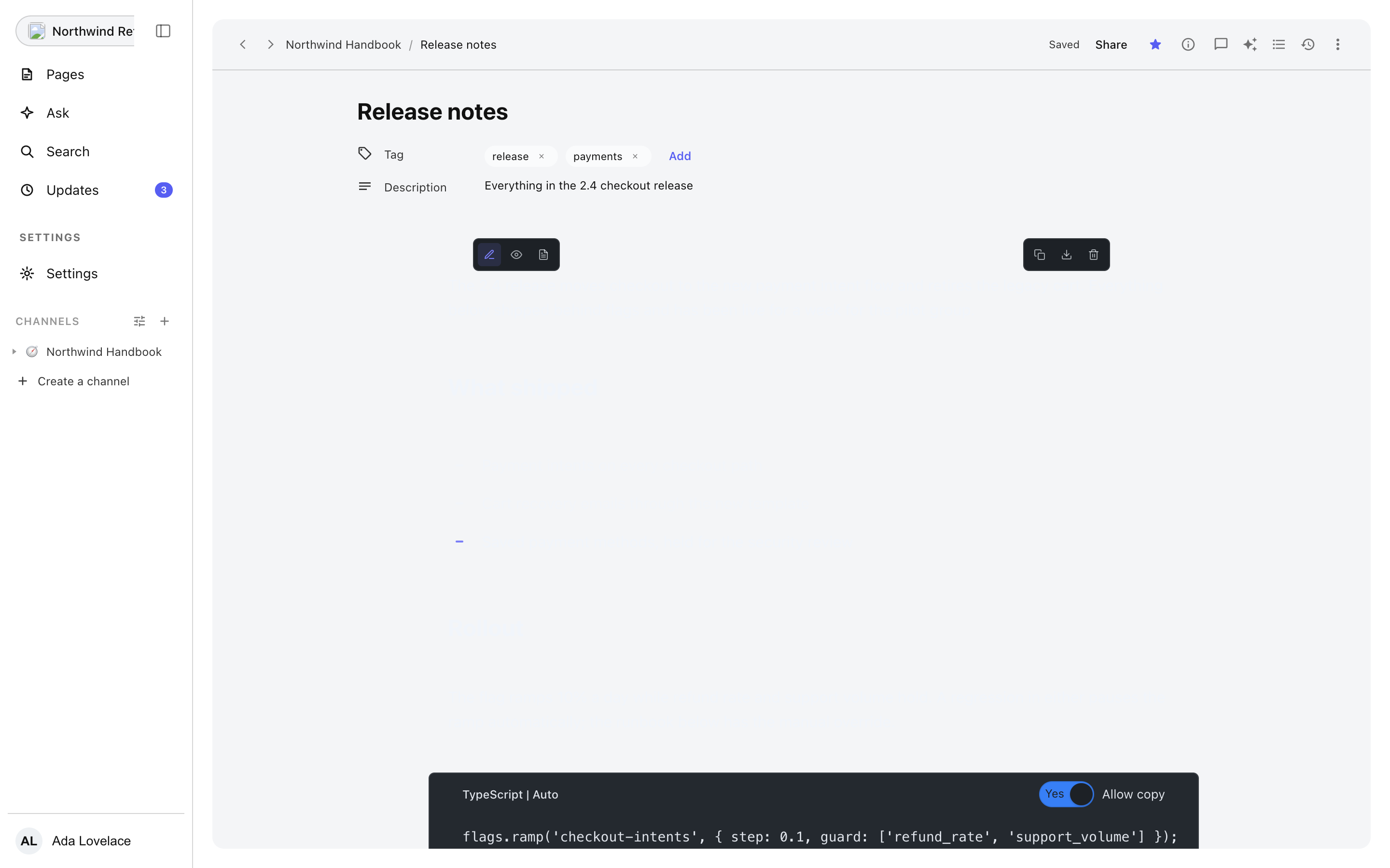 A document open in the console editor