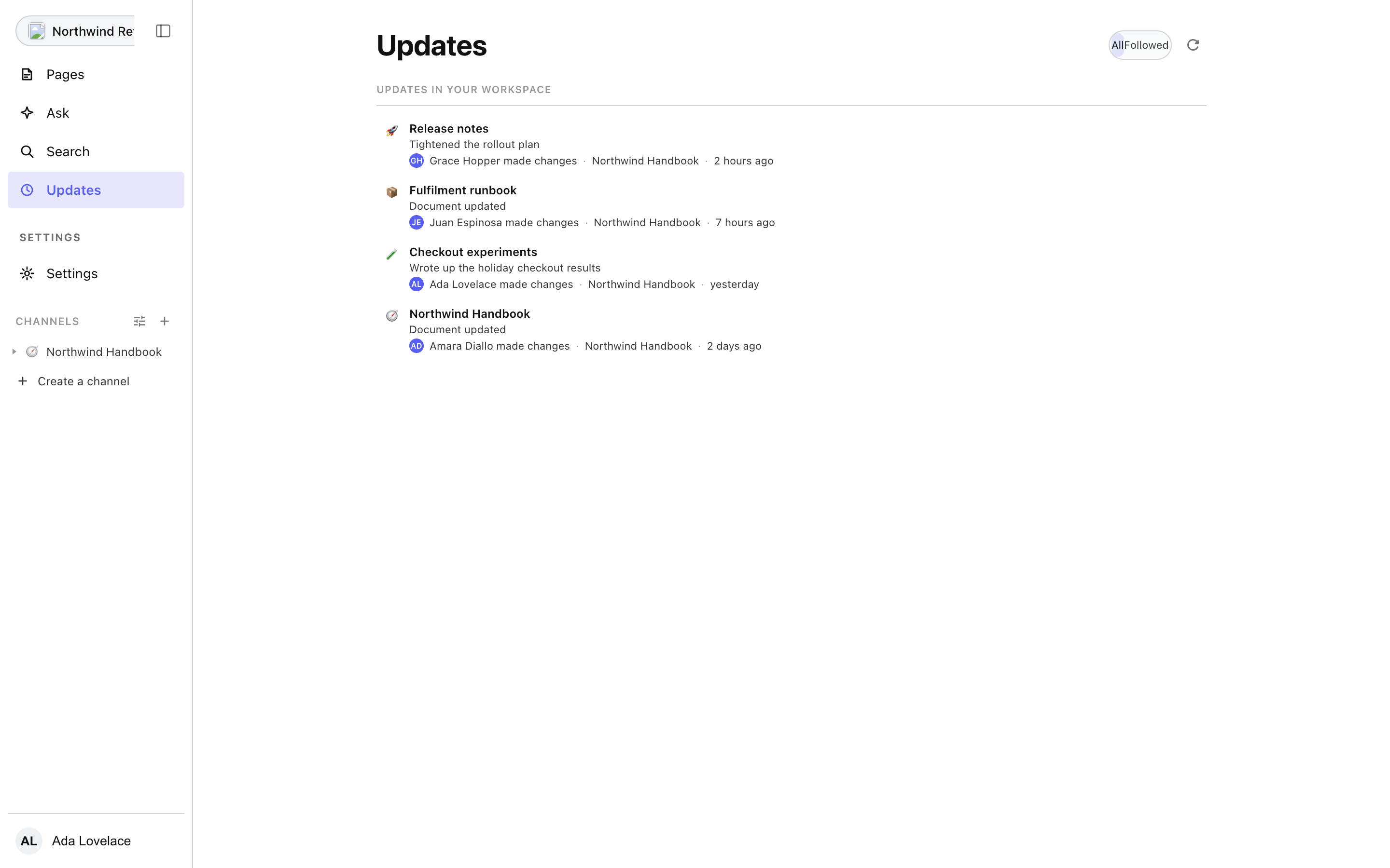 The Updates feed